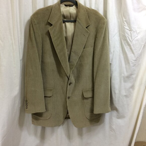 St Simon's Mens Vintage Blazer Beige Corduroy 2 Button Made USA Size 44L - Picture 1 of 6